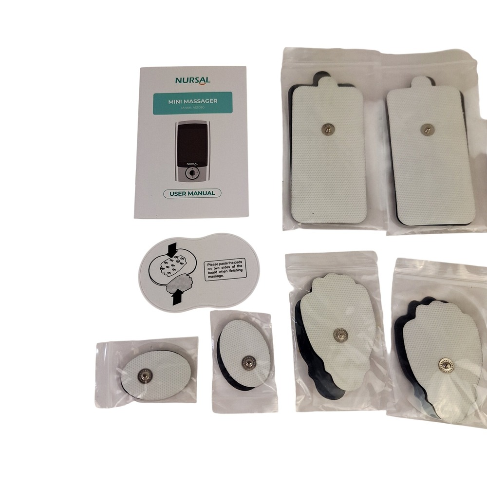 Nursal TENS Unit Replacement Pads Wires Pouch Manual for AS1080 Mini Massager